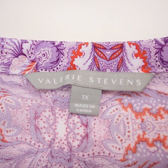 Valerie Stevens Women's Plus Size 1X Colorful Blouse Roll-Tab Sleeve Floral - Picture 6 of 9